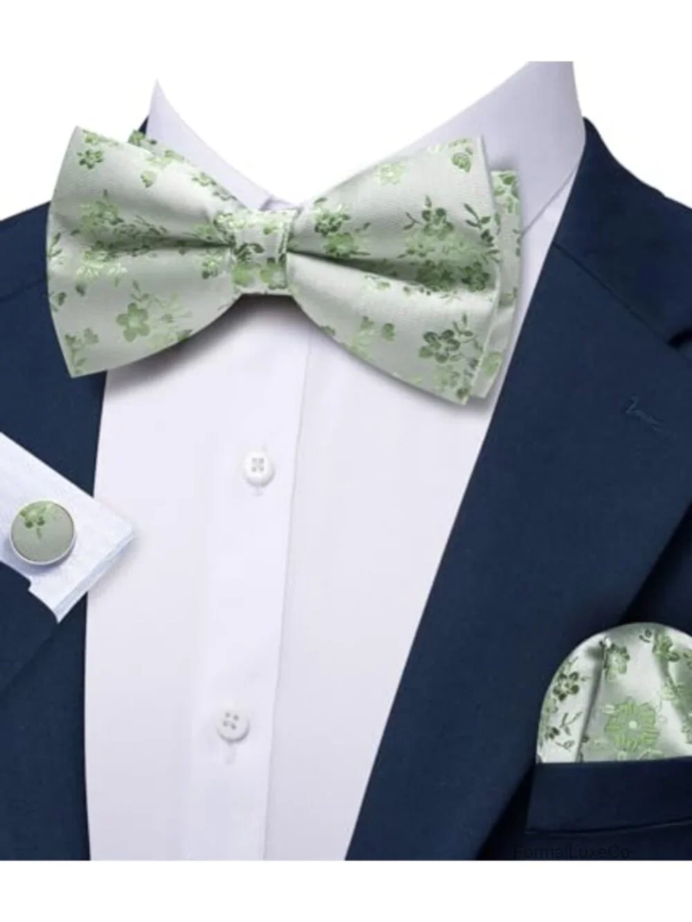 Silk Blend Pre-Tied Bowtie & Pocket Square Set with Cufflinks, Gift Box, Formal